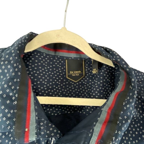 Six Lincoln Mens Navy Button-Up Shirt With White Micro Dot Print Size 4X Casual - Picture 3 of 9